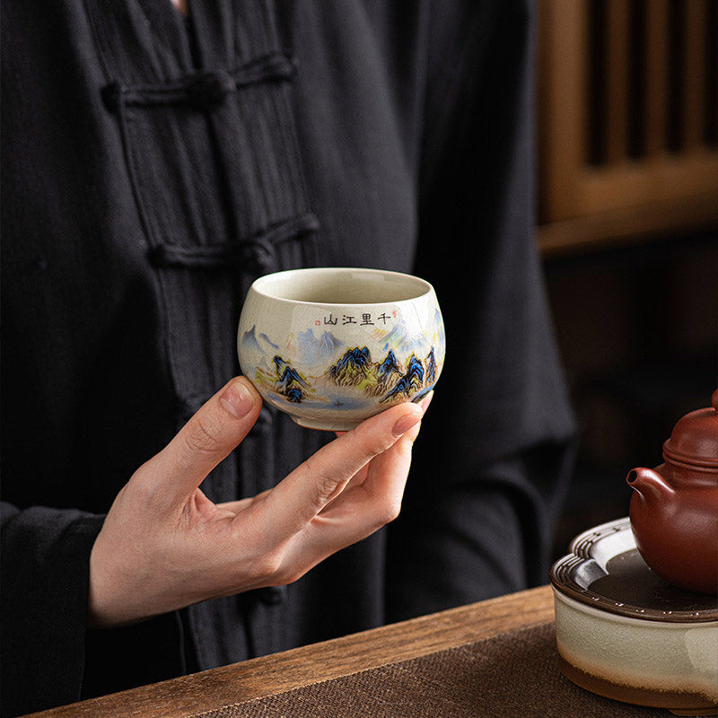 Buddha Stones Un panorama di fiumi e montagne Tazza da tè in ceramica Tazza da tè Kung Fu 150 ml