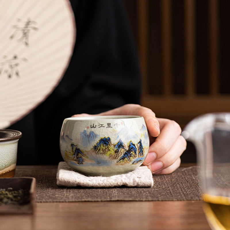 Buddha Stones Un panorama di fiumi e montagne Tazza da tè in ceramica Tazza da tè Kung Fu 150 ml