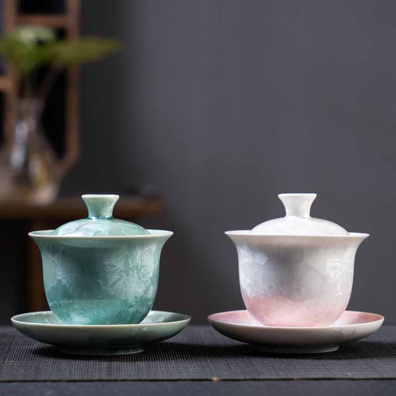Buddha Stones tradizionale smaltato ceramica Gaiwan Sancai tazza da tè Kung Fu tazza da tè e piattino con coperchio 180ml