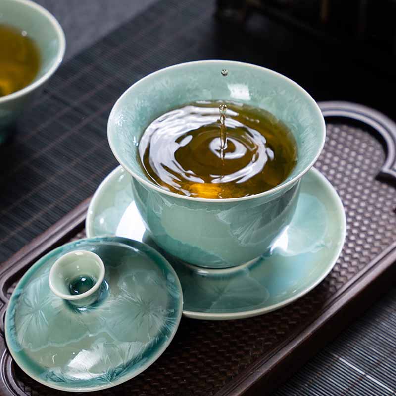 Buddha Stones tradizionale smaltato ceramica Gaiwan Sancai tazza da tè Kung Fu tazza da tè e piattino con coperchio 180ml