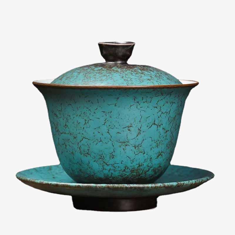 Buddha Stones tradizionale pino verde ceramica Gaiwan Sancai tazza da tè Kung Fu tazza da tè e piattino con coperchio