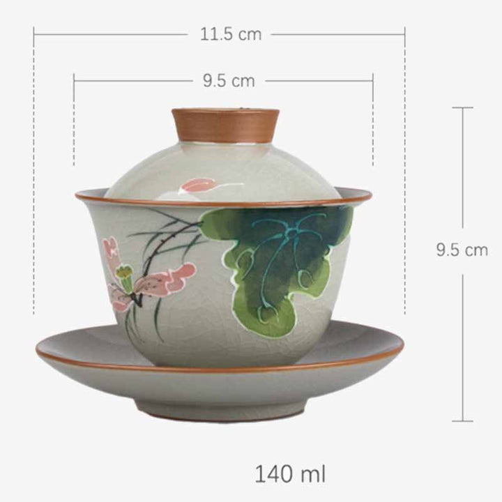 Buddha Stones Lotus Koi Fish Pod Leaf Ceramic Gaiwan Sancai Tazza da tè Kung Fu Tazza da tè e piattino con coperchio 140ml
