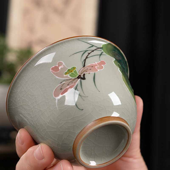 Buddha Stones Lotus Koi Fish Pod Leaf Ceramic Gaiwan Sancai Tazza da tè Kung Fu Tazza da tè e piattino con coperchio 140ml
