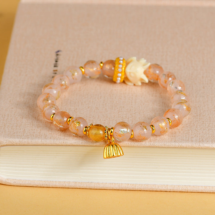 Bracciale con ciondolo a forma di loto, volpe a nove code, Buddha Stones, incenso tibetano, cenere, perle di vetro Liuli