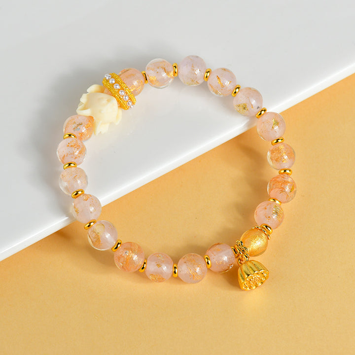 Bracciale con ciondolo a forma di loto, volpe a nove code, Buddha Stones, incenso tibetano, cenere, perle di vetro Liuli