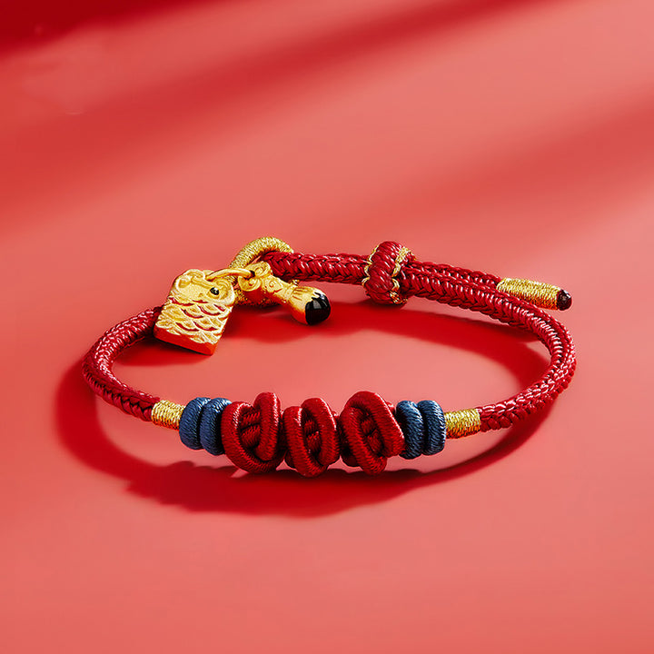 Bracciale intrecciato con ciondolo a forma di pesce koi in argento sterling 925 Buddha Stones Wealth Success