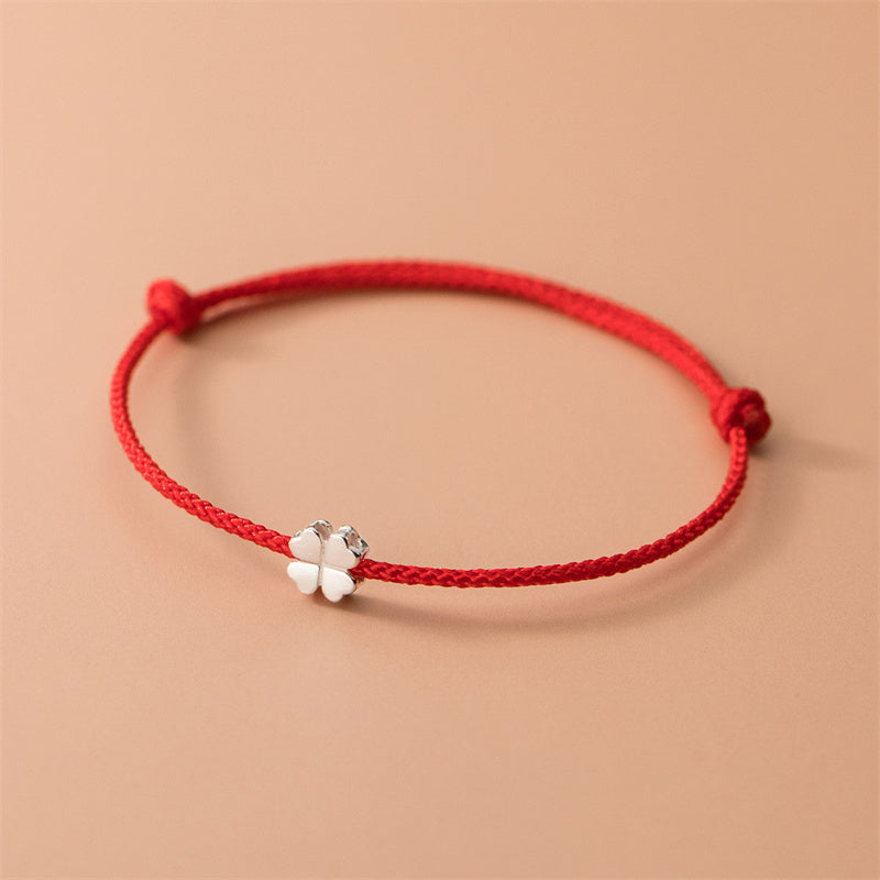 Braccialetto in corda rossa con quadrifoglio in argento sterling 925 Buddha Stones - Quadrifoglio (circonferenza del polso 14-20 cm) - image 0