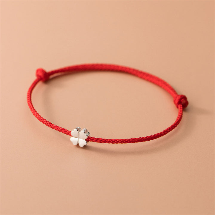 Braccialetto in corda rossa con quadrifoglio in argento sterling 925 Buddha Stones - Quadrifoglio (circonferenza del polso 14-20 cm) - image 0