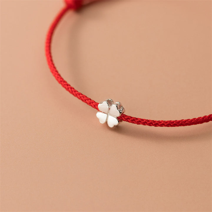 Braccialetto in corda rossa con quadrifoglio in argento sterling 925 Buddha Stones - image 2