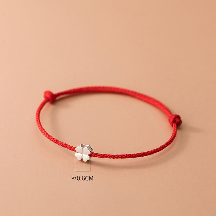 Braccialetto in corda rossa con quadrifoglio in argento sterling 925 Buddha Stones - image 4