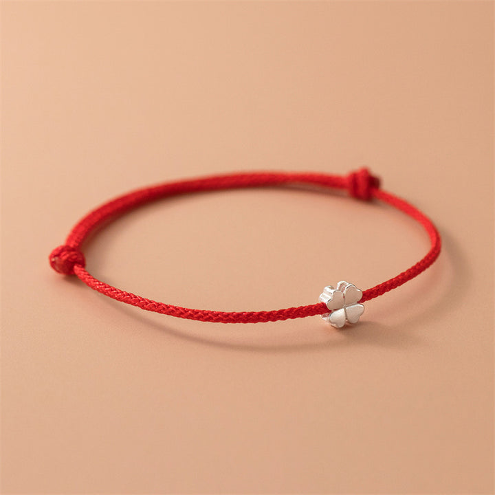 Braccialetto in corda rossa con quadrifoglio in argento sterling 925 Buddha Stones - image 1
