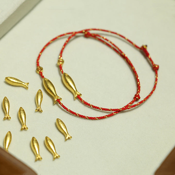 Bracciale intrecciato Buddha Stones placcato oro 14K Koi Fish Luck Wealth