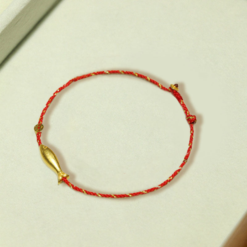 Bracciale intrecciato Buddha Stones placcato oro 14K Koi Fish Luck Wealth