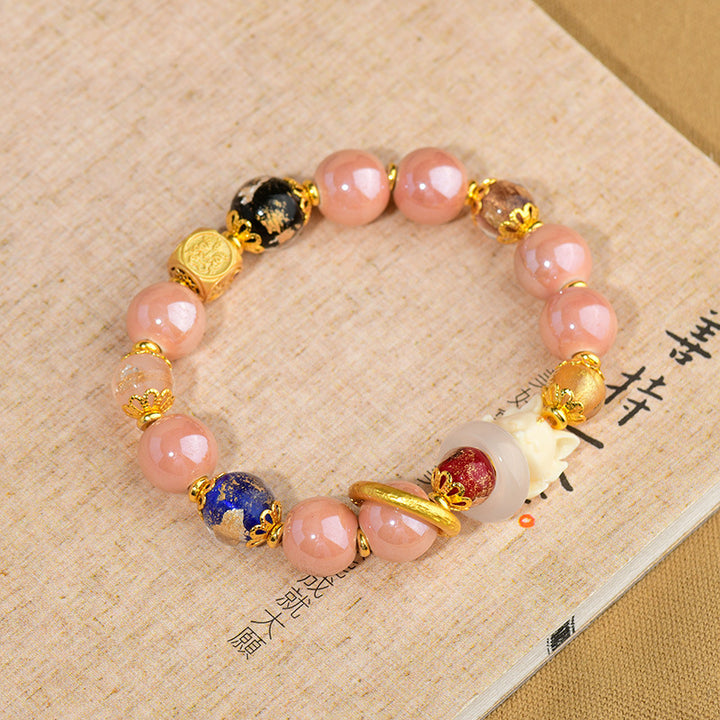 Buddha Stones, incenso tibetano, cenere, perlina di vetro Liuli, fortuna, protezione, braccialetto a forma di volpe a nove code