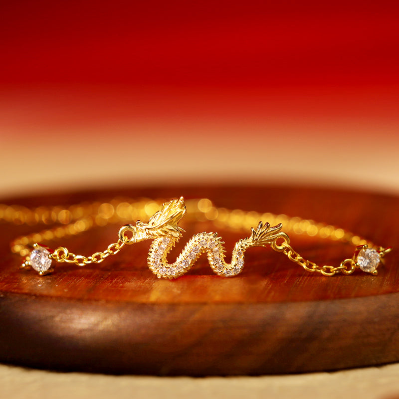 Buddha Stones con catena in corda rossa con drago dorato di buon auspicio, in argento sterling 925, anno del drago - Bracciale a catena con drago dorato (circonferenza polso 14-18 cm) - image 10