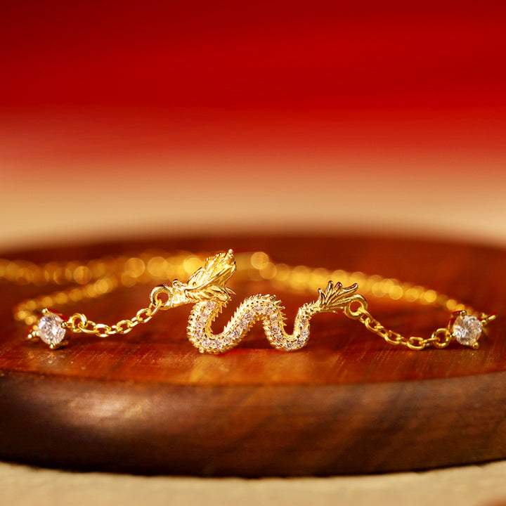 Buddha Stones con catena in corda rossa con drago dorato di buon auspicio, in argento sterling 925, anno del drago - Bracciale a catena con drago dorato (circonferenza polso 14-18 cm) - image 10