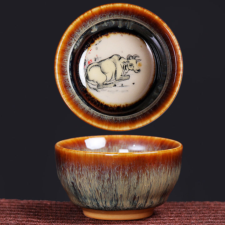 Buddha Stones 12 Zodiaco cinese Modello Tazza da tè in ceramica Kung Fu Jian Cinese Zhan Tazza da tè 73ml