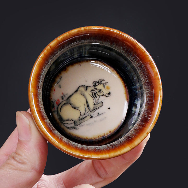 Buddha Stones 12 Zodiaco cinese Modello Tazza da tè in ceramica Kung Fu Jian Cinese Zhan Tazza da tè 73ml