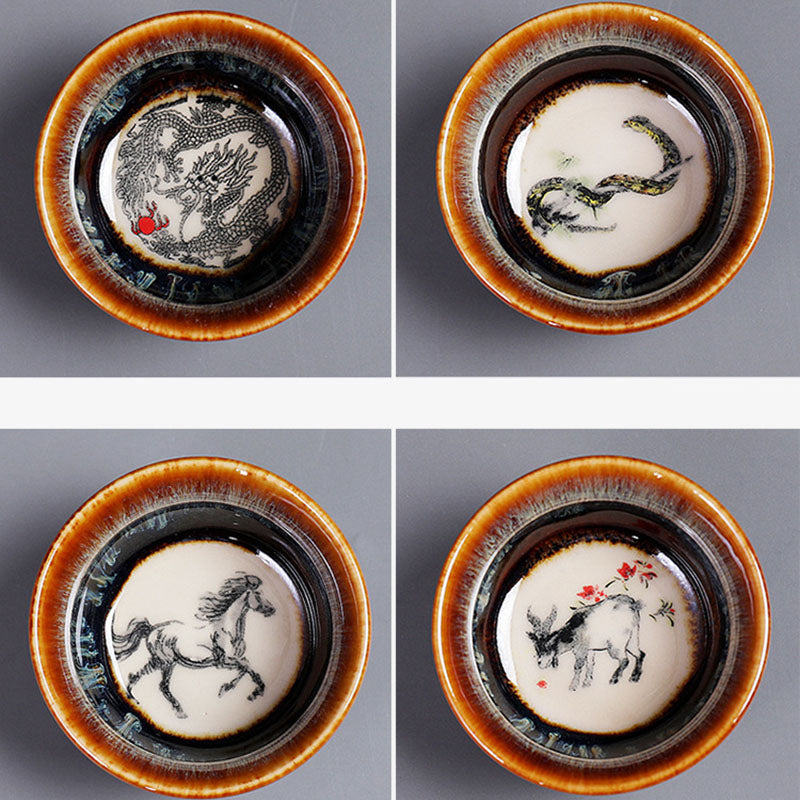 Buddha Stones 12 Zodiaco cinese Modello Tazza da tè in ceramica Kung Fu Jian Cinese Zhan Tazza da tè 73ml