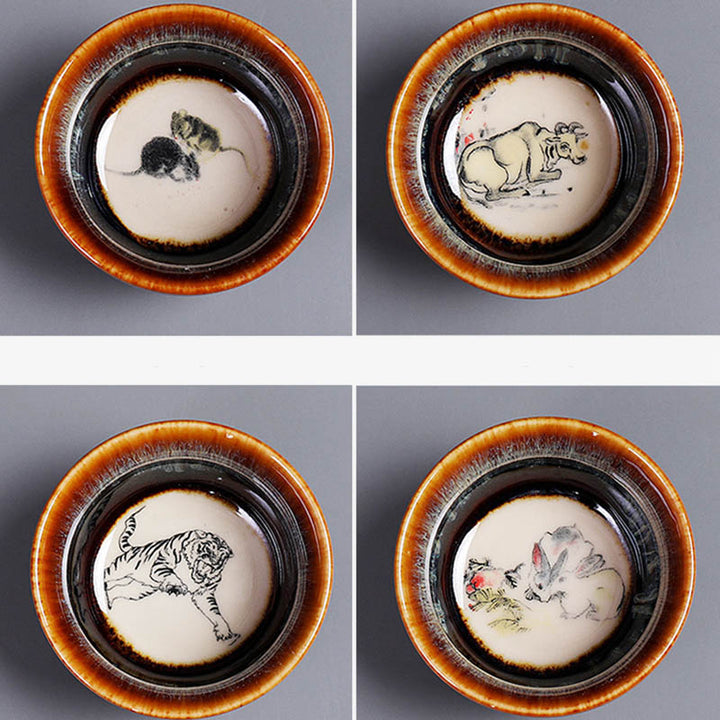 Buddha Stones 12 Zodiaco cinese Modello Tazza da tè in ceramica Kung Fu Jian Cinese Zhan Tazza da tè 73ml