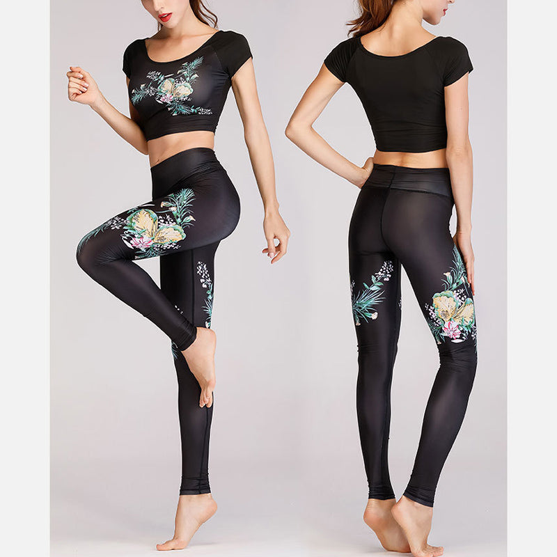 Buddha Stones 2 pezzi Lotus Phoenix fiori primaverili pavone stampa top pantaloni sport fitness yoga donne yoga set - image 12