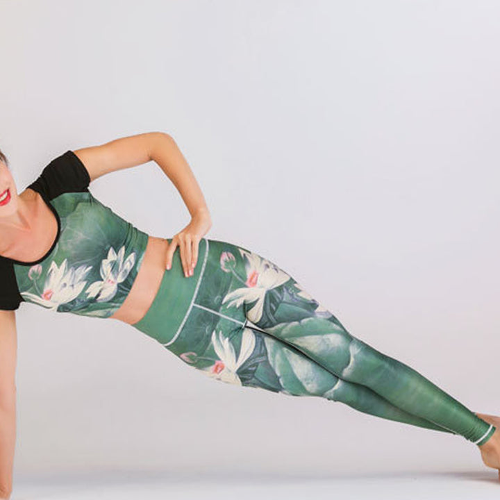 Buddha Stones 2 pezzi Lotus Phoenix fiori primaverili pavone stampa top pantaloni sport fitness yoga donne yoga set - image 3