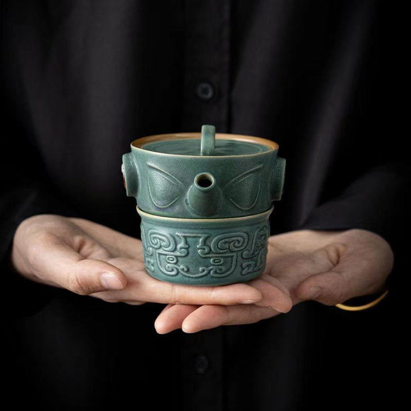 Buddha Stones Sanxingdui Tazza da tè in ceramica Tazza da tè Kung Fu con sacchetto