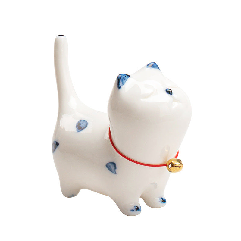 Buddha Stones Mini Lucky White Cat Kitten Tea Pet Ceramica Casa Scrivania Figurina Decorazione - image 12