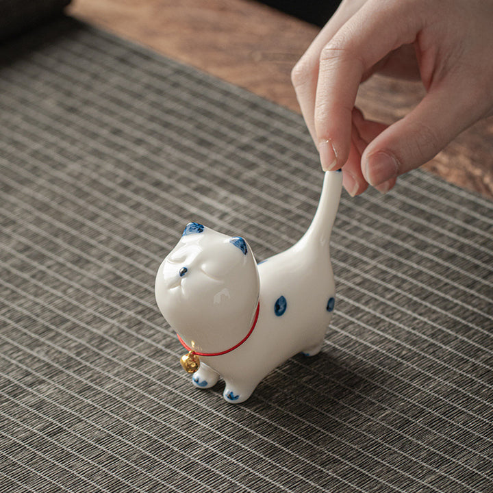 Buddha Stones Mini Lucky White Cat Kitten Tea Pet Ceramica Casa Scrivania Figurina Decorazione - image 3