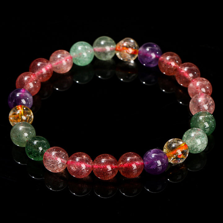 Braccialetto di perline di guarigione dell'amore in quarzo fragola multicolore naturale Buddha Stones
