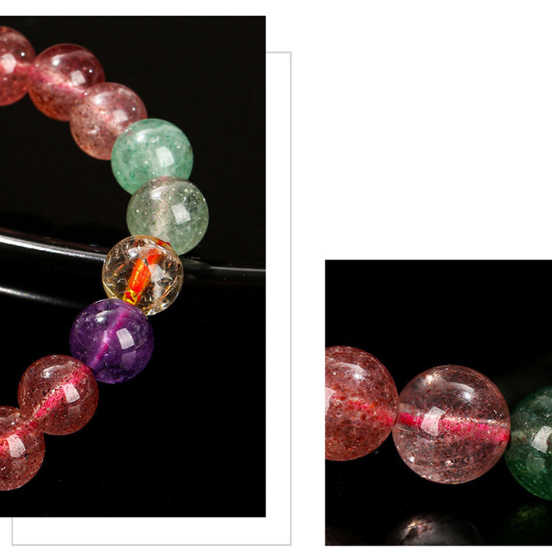 Braccialetto di perline di guarigione dell'amore in quarzo fragola multicolore naturale Buddha Stones