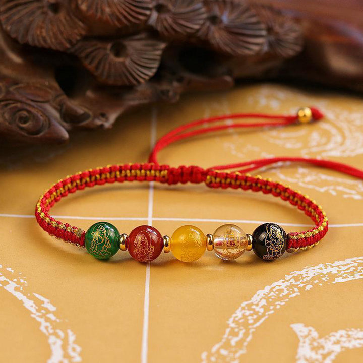 Braccialetto intrecciato in corda di protezione fatto a mano in agata con Buddha Stones, cinque direzioni, divinità della ricchezza