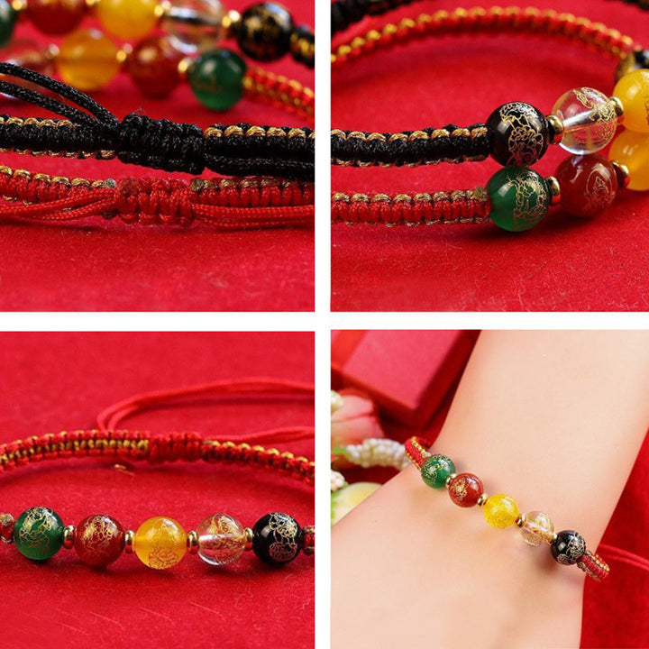 Braccialetto intrecciato in corda di protezione fatto a mano in agata con Buddha Stones, cinque direzioni, divinità della ricchezza