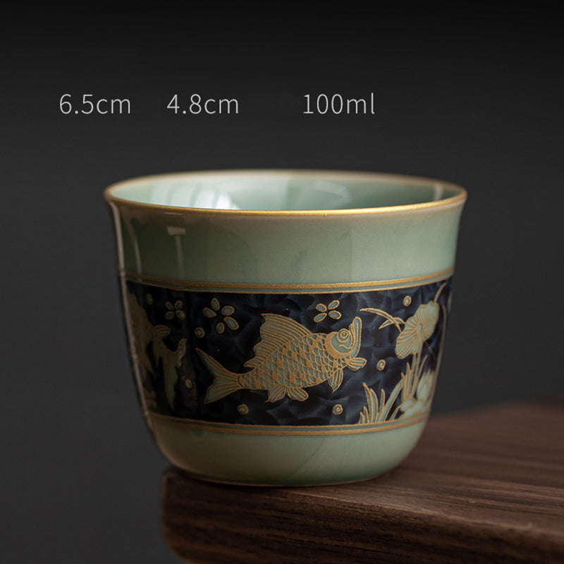 Buddha Stones Farfalla Fiore Loto Koi Pesce Prugna Fiore Tazza da Tè in Ceramica Kung Fu Tazza da Tè 100ml