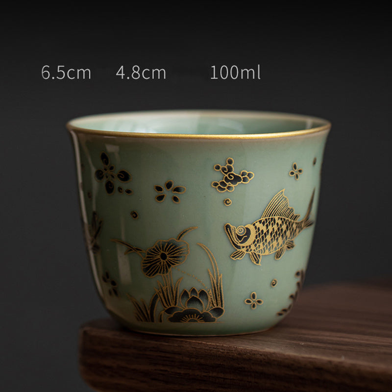 Buddha Stones Farfalla Fiore Loto Koi Pesce Prugna Fiore Tazza da Tè in Ceramica Kung Fu Tazza da Tè 100ml