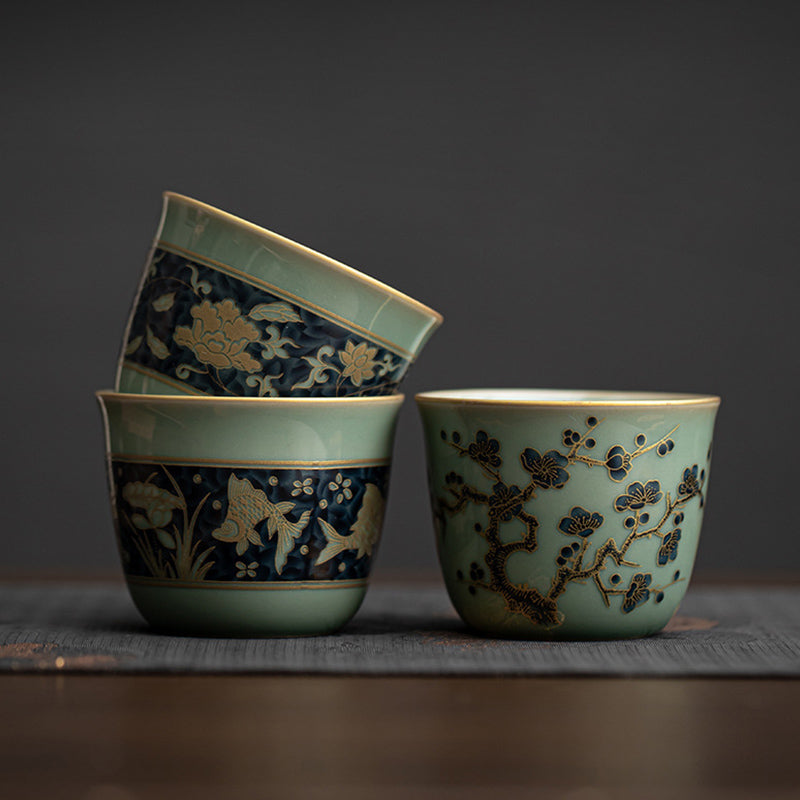 Buddha Stones Farfalla Fiore Loto Koi Pesce Prugna Fiore Tazza da Tè in Ceramica Kung Fu Tazza da Tè 100ml