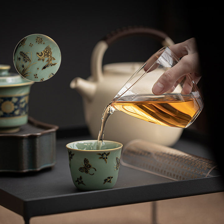 Buddha Stones Farfalla Fiore Loto Koi Pesce Prugna Fiore Tazza da Tè in Ceramica Kung Fu Tazza da Tè 100ml