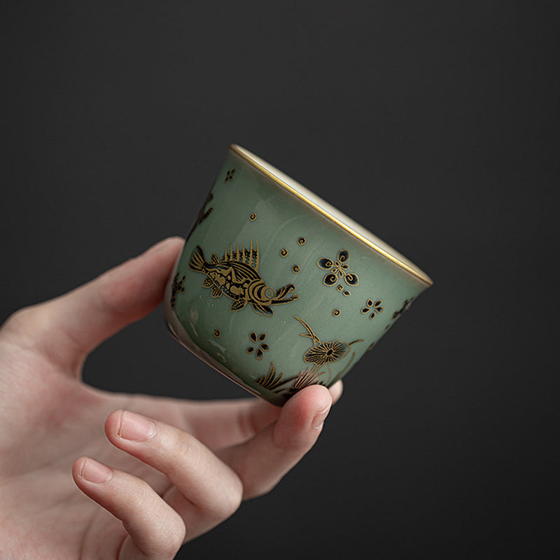 Buddha Stones Farfalla Fiore Loto Koi Pesce Prugna Fiore Tazza da Tè in Ceramica Kung Fu Tazza da Tè 100ml