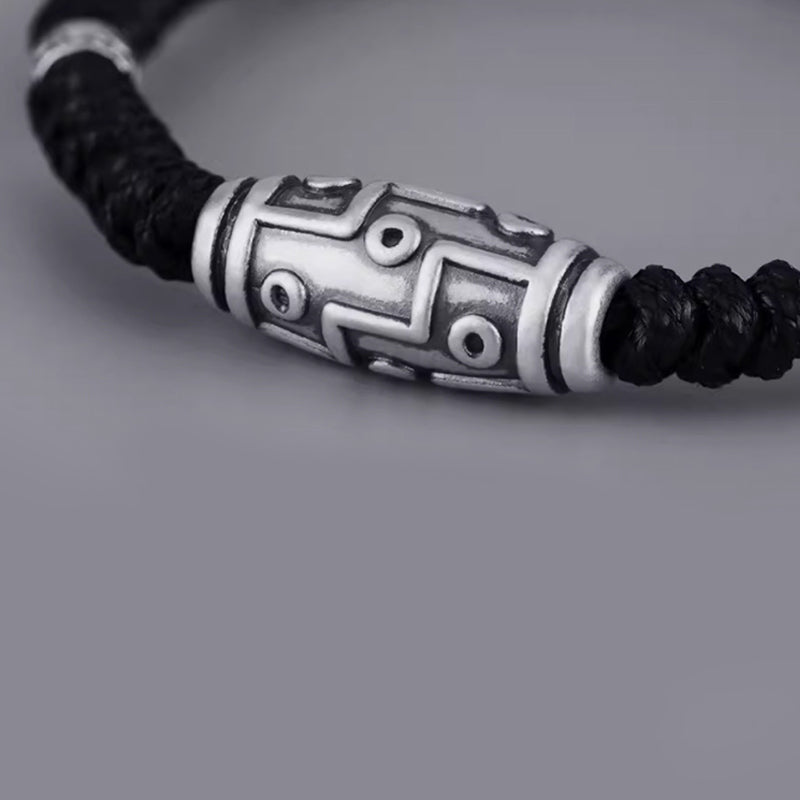 Braccialetto di corda della benedizione con perline Dzi a nove occhi in argento sterling 999 Buddha Stones - image 7
