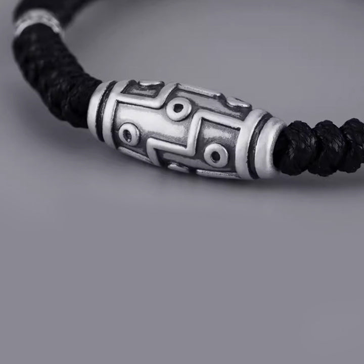 Braccialetto di corda della benedizione con perline Dzi a nove occhi in argento sterling 999 Buddha Stones - image 7