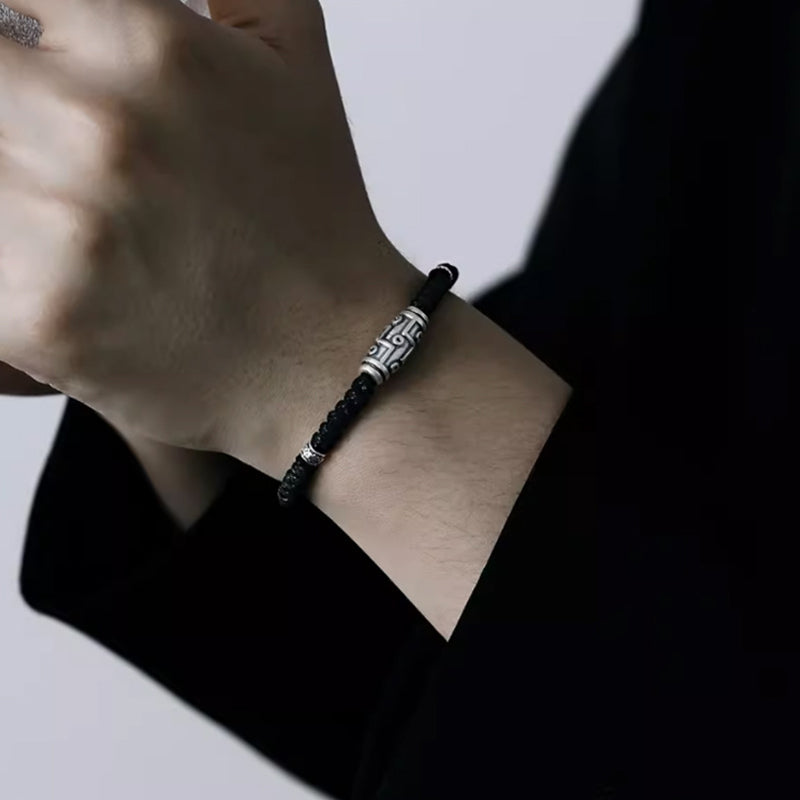 Braccialetto di corda della benedizione con perline Dzi a nove occhi in argento sterling 999 Buddha Stones - image 10
