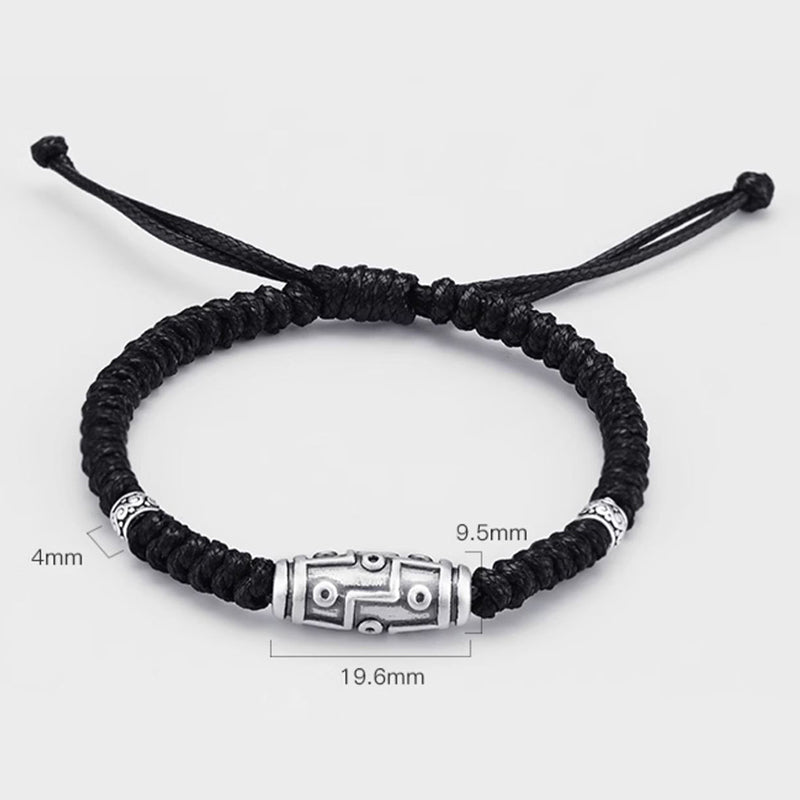 Braccialetto di corda della benedizione con perline Dzi a nove occhi in argento sterling 999 Buddha Stones - image 16