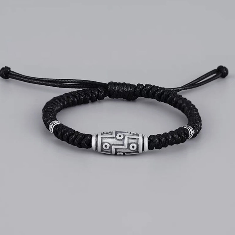 Braccialetto di corda della benedizione con perline Dzi a nove occhi in argento sterling 999 Buddha Stones - image 8