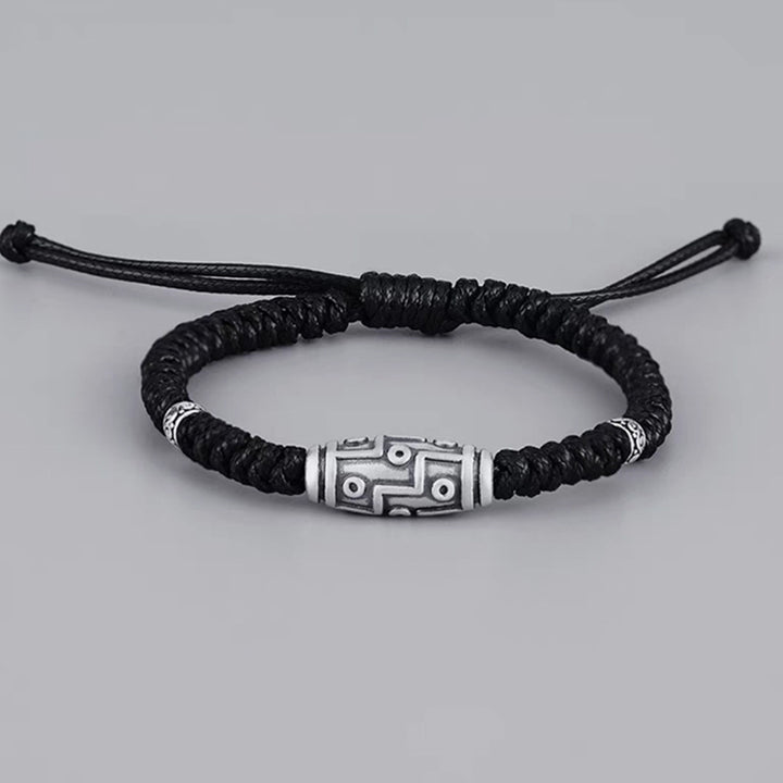 Braccialetto di corda della benedizione con perline Dzi a nove occhi in argento sterling 999 Buddha Stones - image 8