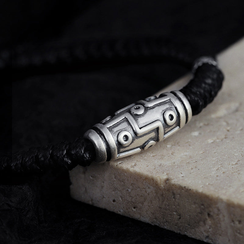 Braccialetto di corda della benedizione con perline Dzi a nove occhi in argento sterling 999 Buddha Stones - image 6