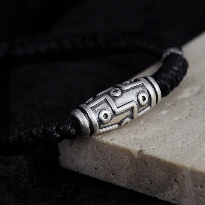 Braccialetto di corda della benedizione con perline Dzi a nove occhi in argento sterling 999 Buddha Stones - image 6