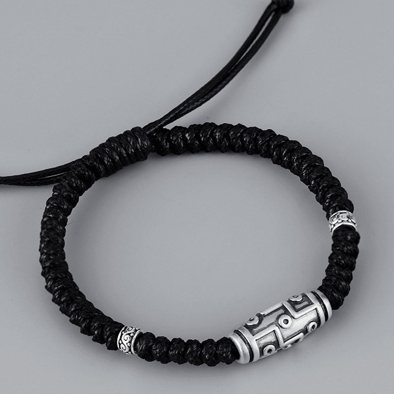 Braccialetto di corda della benedizione con perline Dzi a nove occhi in argento sterling 999 Buddha Stones - image 3