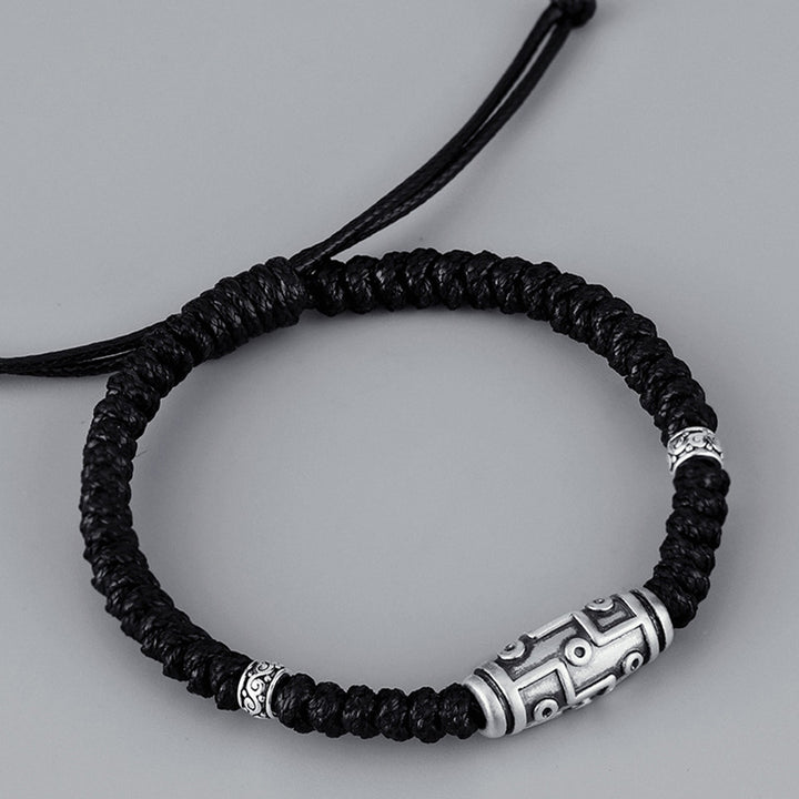 Braccialetto di corda della benedizione con perline Dzi a nove occhi in argento sterling 999 Buddha Stones - image 3