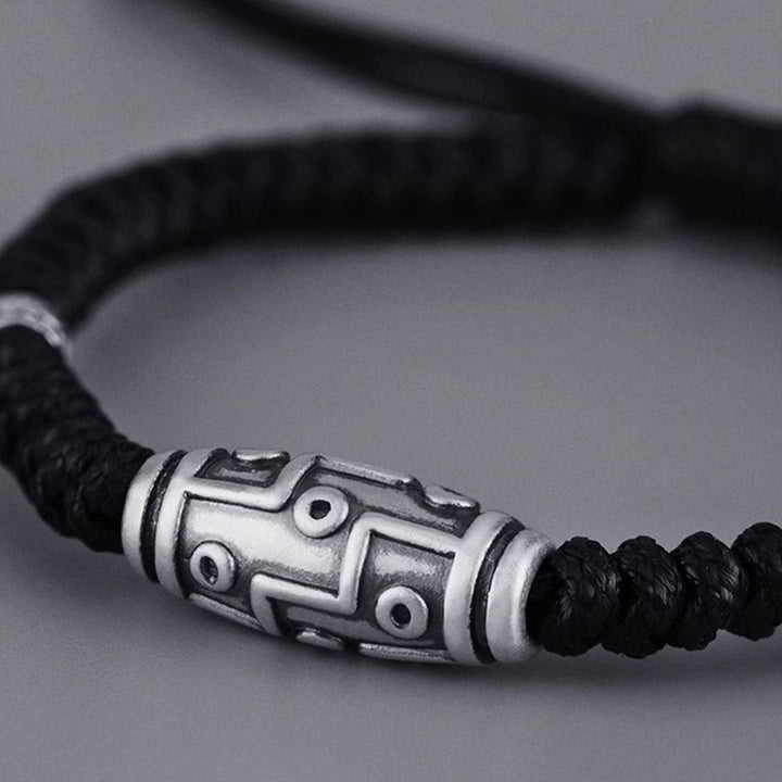 Braccialetto di corda della benedizione con perline Dzi a nove occhi in argento sterling 999 Buddha Stones - image 1