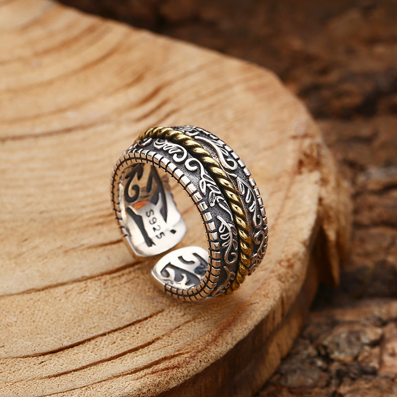 Anello regolabile con motivo a fiori della dinastia Tang, in argento sterling 925, Buddha Stones - image 1